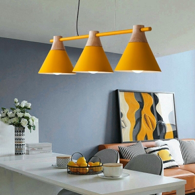 Conical Island Pendant Light Macaron Metallic 3 Bulbs 8.5 Inchs Height Dining Room Pendulum Lamp