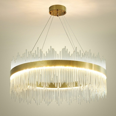 Contemporary Modern Pendant Crystal Shade LED Light Brass Ceiling Mount in Second Gear Light