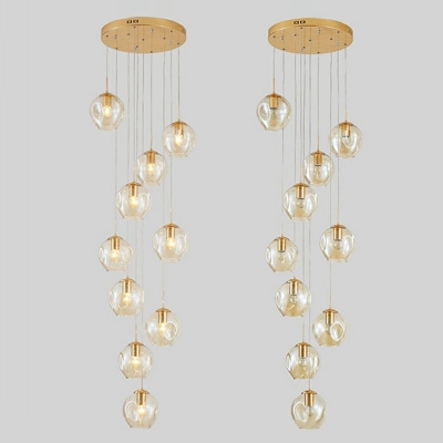 Designers Style Globe Pendant Light Glass 10 Bulbs Suspension Light in Brass for Bedroom