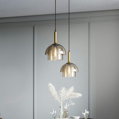 Dome Shape Dining Room Hanging Ceiling Light Modern Cognac Glass 1 Light Pendant Lamp