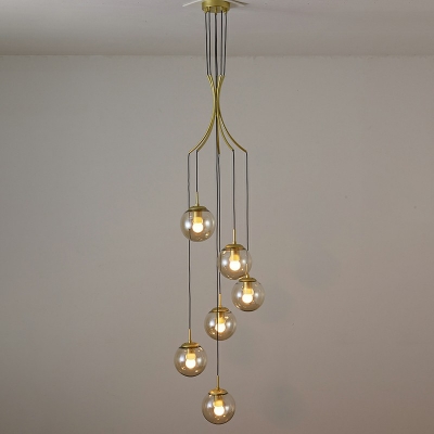 Gold Cluster Pendant Stylish Modern Clear Dimple Glass Hanging Ceiling Light for Living Room