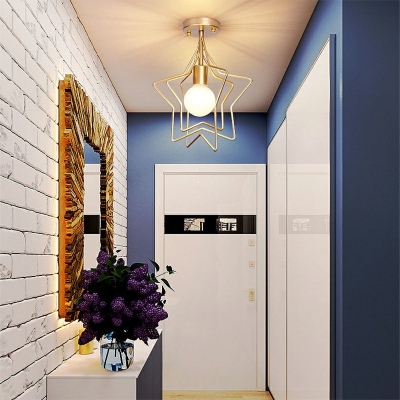 Industrial Style Loft Star Shape Ceiling Light Metal Semi-Flush Mount for Living Room