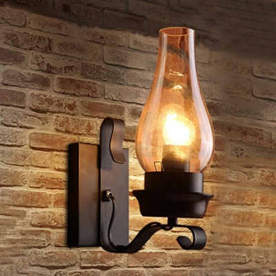 Kerosene Wall Lamp Metal and Clear Glass Single Light Up Lighting Vintage Style Wall Sconce for Hallway