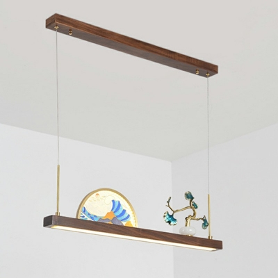 Modern Wooden Bridge Pendant Light Dark Wood Ceiling Fixture Acrylic Shade Linear Flush Ceiling Light in Warm Light