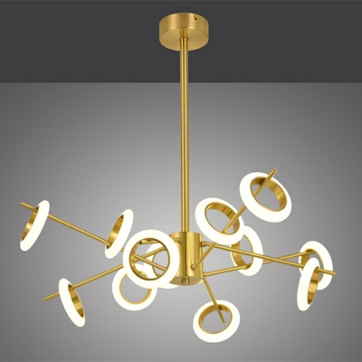 Molecular Metal Chandelier Second Gear Light with Acrylic Shade Contemporary Brass LED Ring Pendant Lamp for Living Room in Brass