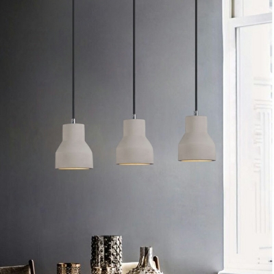 Nordic Style 1 Head Lid-Shaped Cement Chandelier Hanging Pendant in Grey for Dinning Room