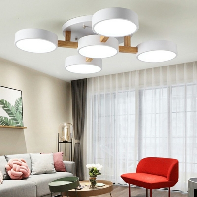 Nordic Style Circle Shape Semi Flush Mount Ceiling Light Wooden Indoor Flush Mount Lighting