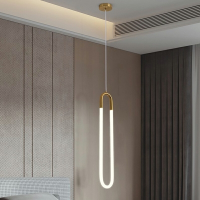Oval Metal Ring LED Pendant Postmodern 5.5 Inchs Wide Bedroom Kitchen Hanging Lamp in Gold