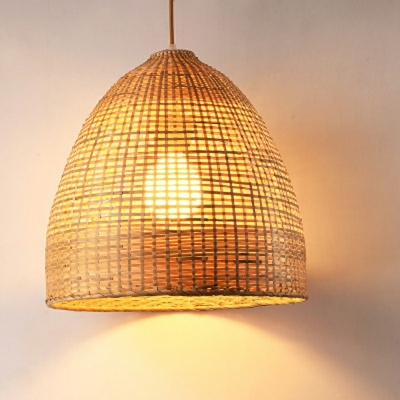 Rattan Strawman Down Lighting Pendant Rustic 1 Bulb Restaurant Bar Hanging Lamp in Beige