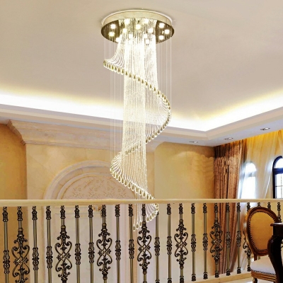 Romantic Modern Spiral Ceiling Lighting Crystal Draping Flushmount in Silver
