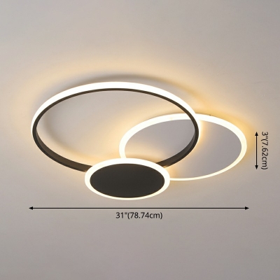 Round Shape Contemporary LED Semi Flush Mount Ceiling Light Metal Room Lighting in Black