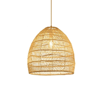 Southeast Asian Style Woven Bamboo Lamp Beige Hand-Woven Rattan Pendant Light Hanging for Restaurant