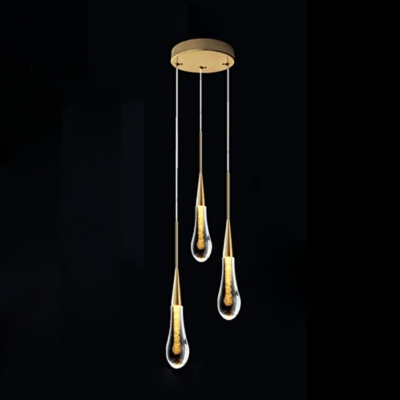 Stylish Modern Teardrop Pendant Lamp Warm Light Clear Crystal Loft House Multi Light Ceiling Light in Brass
