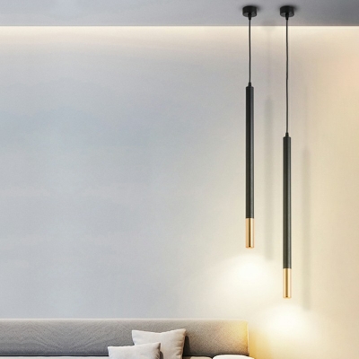 Tube Ceiling Lamp Novelty Modern 1 Inch Wide LED Metal Suspension Pendant Light in Black-Gold