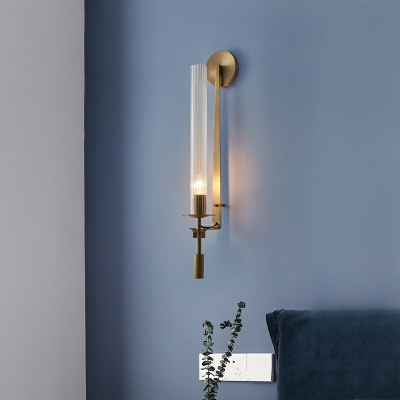 Tubular Clear Glass Wall Lighting Modernism 1 Bulb Brass Sconce Lamp Fixture for Bathroom