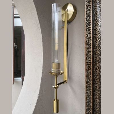 Tubular Clear Glass Wall Lighting Modernism 1 Head Brass Sconce Lamp Fixture for Bathroom