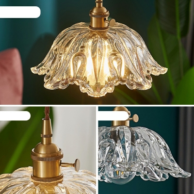Vintage Hanging Light with Textured Glass Shade Single Light Pendant Lamp in Clear with 79 Inchs Height Adjustable Cord
