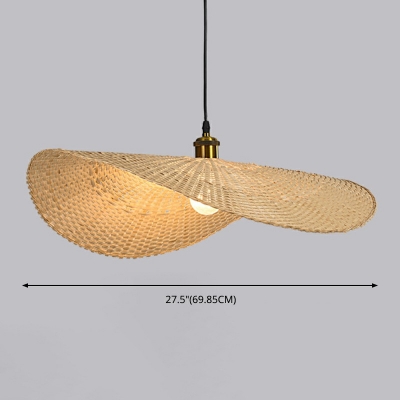 Wood Lotus Leaf Suspension Lighting Simplicity Single Bamboo Pendant Light Fixture in Beige