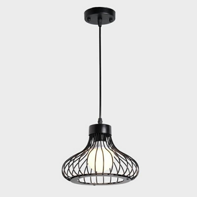 1/3 Lights Bird Cage Pendant Lamp Metal Industrial Black Hanging Lights for Restaurant