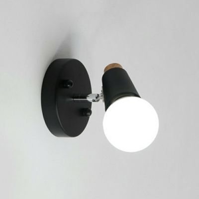 Cone Sconce Light Modernist 1 Bulb Metal Wall Mount Lamp with Circle Wood Backplate