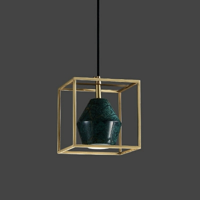 Contemporary LED Pendant Light Dark Green Stone Shade Single Light for Bedroom with 59 Inchs Height Adjustable Cord