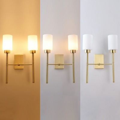 Contemporary Sconce Lights 19.5 Inchs Height Golden Arm Wall Light for Bedroom with White Glass Shade