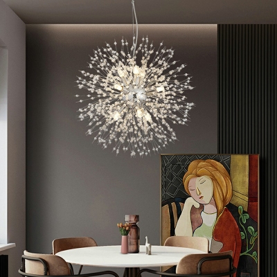 Dandelion Crystal Pendant Light with 79.5 Inchs Height Adjustable Cord Home Decoration Lighting Fixture for Dining Room