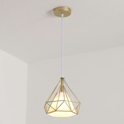 Diamond Form Golden Pendant Moden 11 Inchs Height Living Room Iron Cage Hanging Lamp