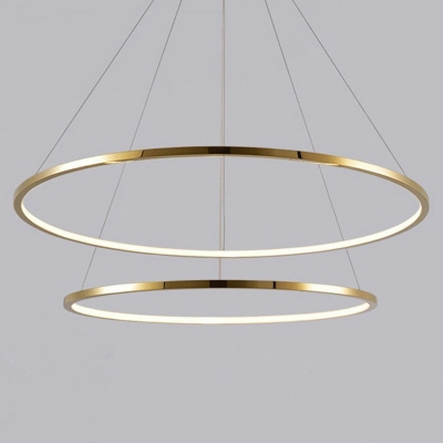 Duplex Ring Chandelier Stainless Steel Circle Lamp with Adjustable Chain for Living Room