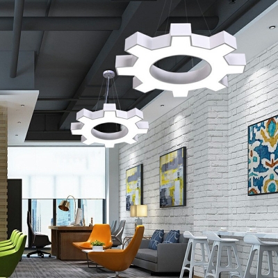 Gear Ceiling Lamp Novelty Modern LED Acrylic Suspension Pendant Light with 47 Inchs Height Adjustable Cord