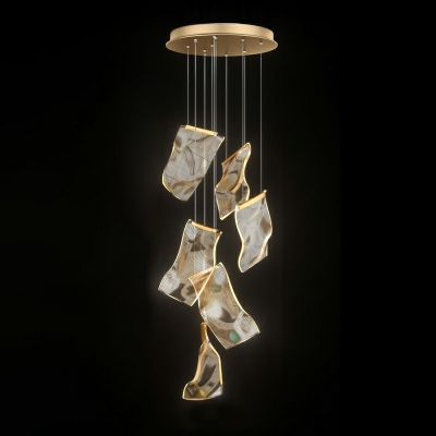 Golden Irregular Pendant Lamp Modernism Acrylic Multiple Hanging Light for Stairway in Warm Light