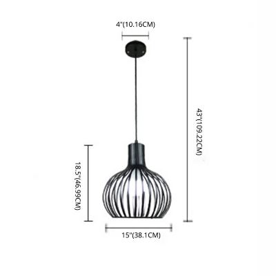 Loft Style Gourd Shaped Pendant Lights Metal Caged 1 Bulb LED Ceiling Pendant for Foyer Porch