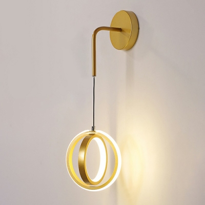 Mini Wall Sconce Round Double Rings Simple Wall Spotlight with Long Arm for Study Room