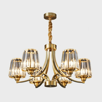 Modern Chandelier Light Fixture Living Room Clear Glass with 23 Inchs Height Adjustable Chain Chandelier in Brass