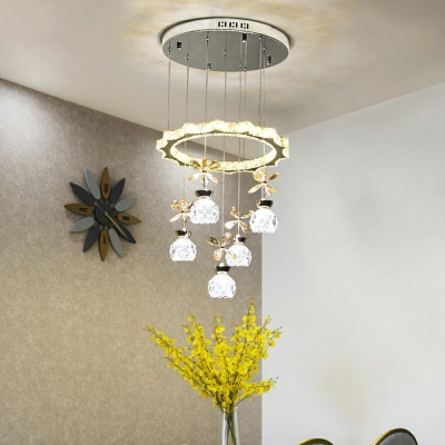 Modern Crystal LED Chandelier Pineapple Lampshade with Stainless Steel Ceiling Plate Dining Room