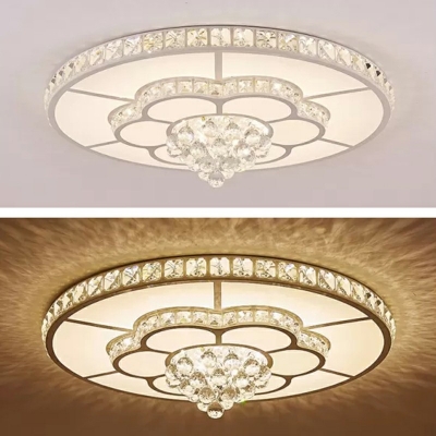 Modern LED Flush Mount Round Crystal Ceiling Light Lamp in White for Room