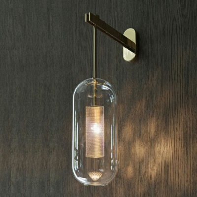 Modern Metal Clear Glass Cylinder Hanging Wall Sconce Wall Mount Lamp for Living Room