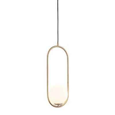 Opaline Glass Ball Pendant Light Kit Simple Single Milk Glass Suspension Lamp with Oval Stand and 59 Inchs Height Adjustable Cord