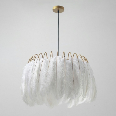 Palm 16 Inchs Height Pendant Minimalist Feathe1 Head White Suspended Lighting Fixture over Table in Gold