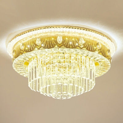 Single Light Round Crystal Modernist Bedroom Flush Mount Lighting LED Semi Flush