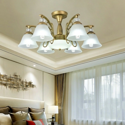 Tiffany Style Arched Arms Suspension Lighting Glass Dome Shade Chandelier for Living Room Bedroom