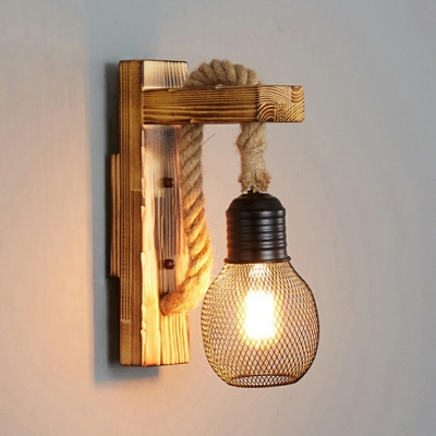 Vintage Industrial Wall Light 1 Light 8 Inchs Wide Natural Rope Sconce Light for Bar Coffee Shop
