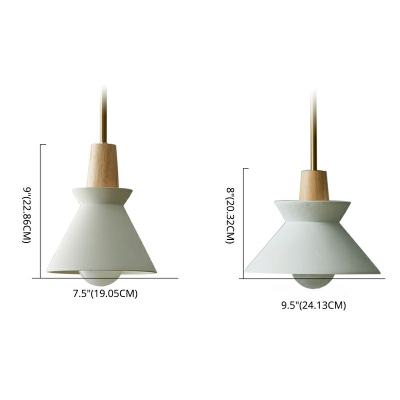 White Cement Cone Shade Pendant Modern Living Room Wood Detail Suspension Lighting