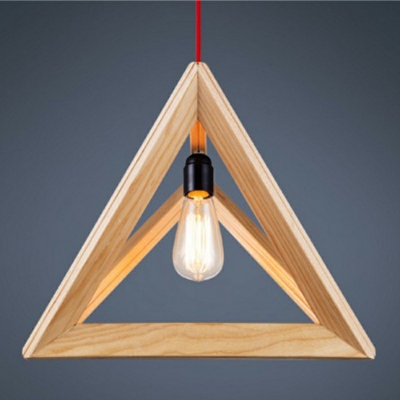 Wooden Cage 1-Head Pendant Modern Dining Room Geometry Hanging Lamp