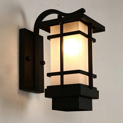 Black Frosted Glass Wall Lighting Rectangle 1 Bulb Industrial Style Wall Mounted Lamp for Outdoor
