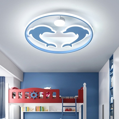 Cartoon Ceiling Light LED Light Circle 2 Inchs Height Acrylic Shade Flush Mount Ceiling Light for Children Bedroom