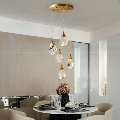 Clear Crystal Pendant Lamp Contemporary with Brass Finish Hanging Light for Bedroom Stairs