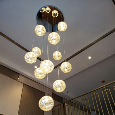Clear Glass Globe Pendant Light Modernist LED 59 Inchs Height Hanging Light Fixture for Stairs