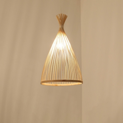 Conical Hanging Lamp Asia Bamboo 1 Bulb Ceiling Pendant Light for Restaurant Bar
