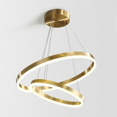 Contemporary Style Brass Round Iron Ring Chandelier Bedroom Pendant Lighting
